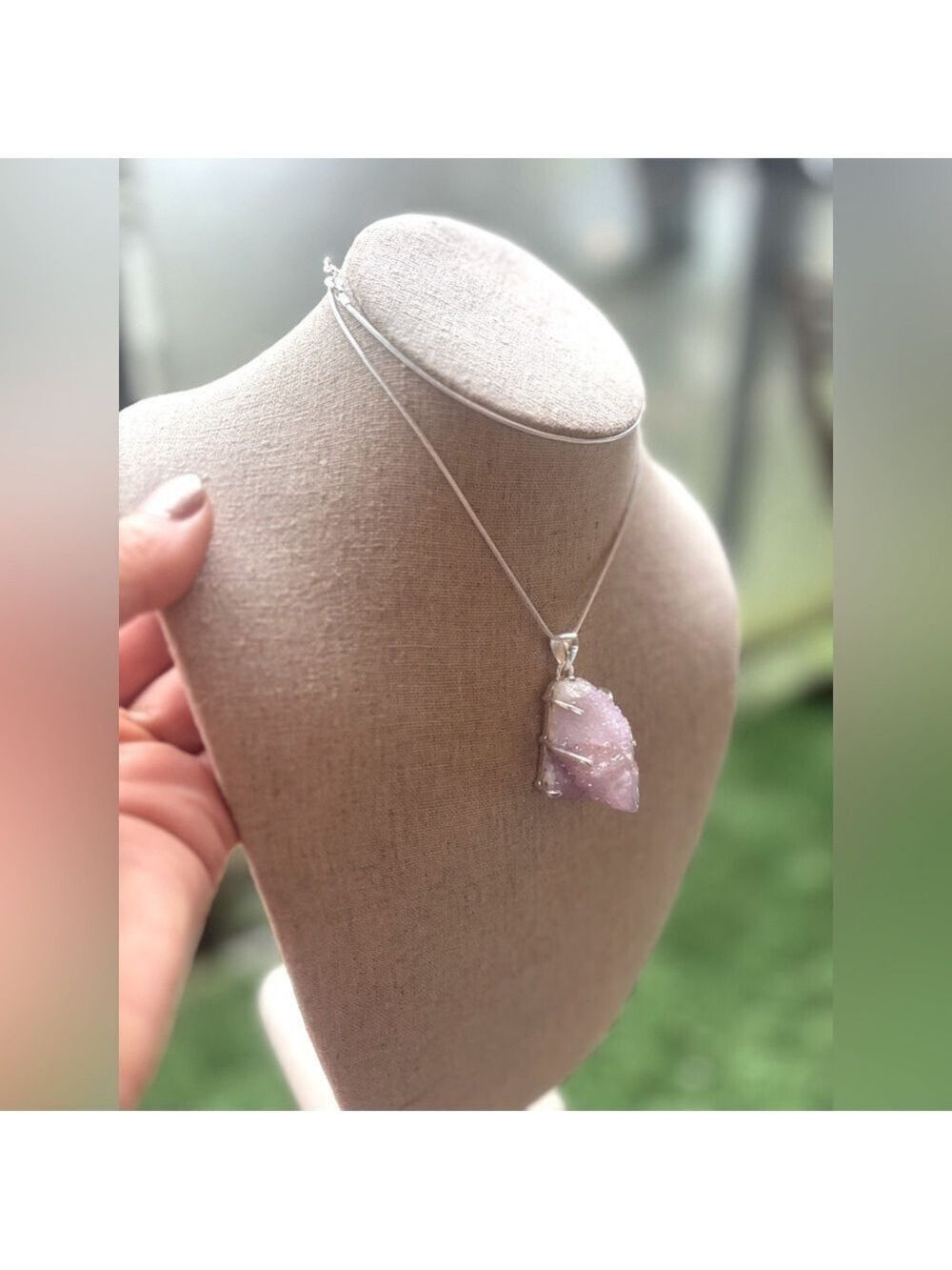Sterling Silver 925 Stamped Spirit Quartz Pendant Unique Shape Raw Druzy Sparkly